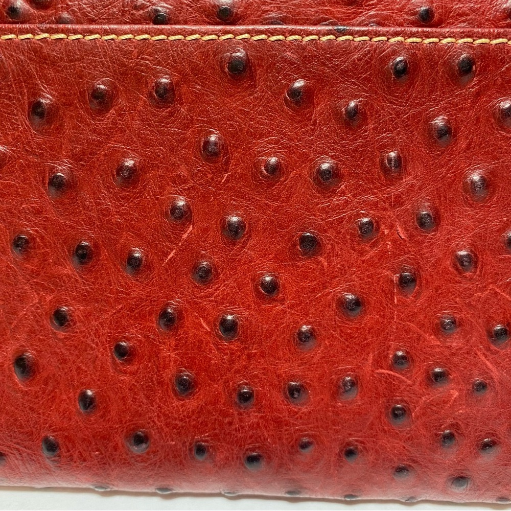 Dooney & Bourke Red Leather Women's Bag  Ostrich Embossed crossbody Clutch Purse - Picture 14 of 16